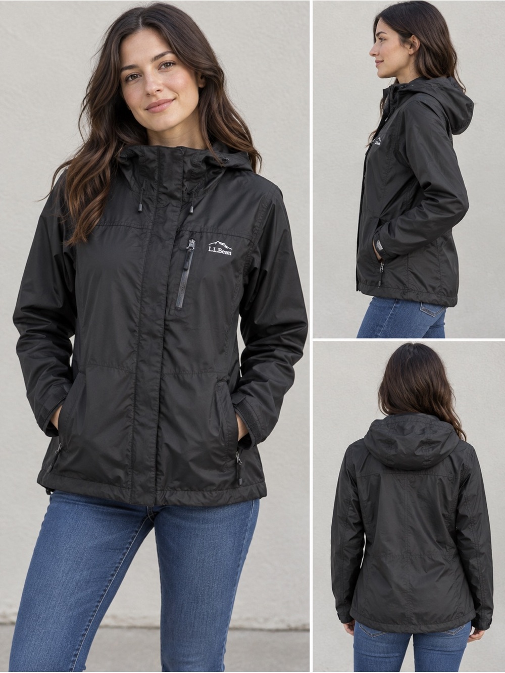 L.L. Bean Women's Black Waterproof Hooded Rain Jacket Size M Reg
